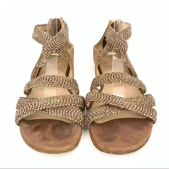 Stuart Weitzman womens flat sandals size 8 brown leather braided gladiator - Picture 3 of 12